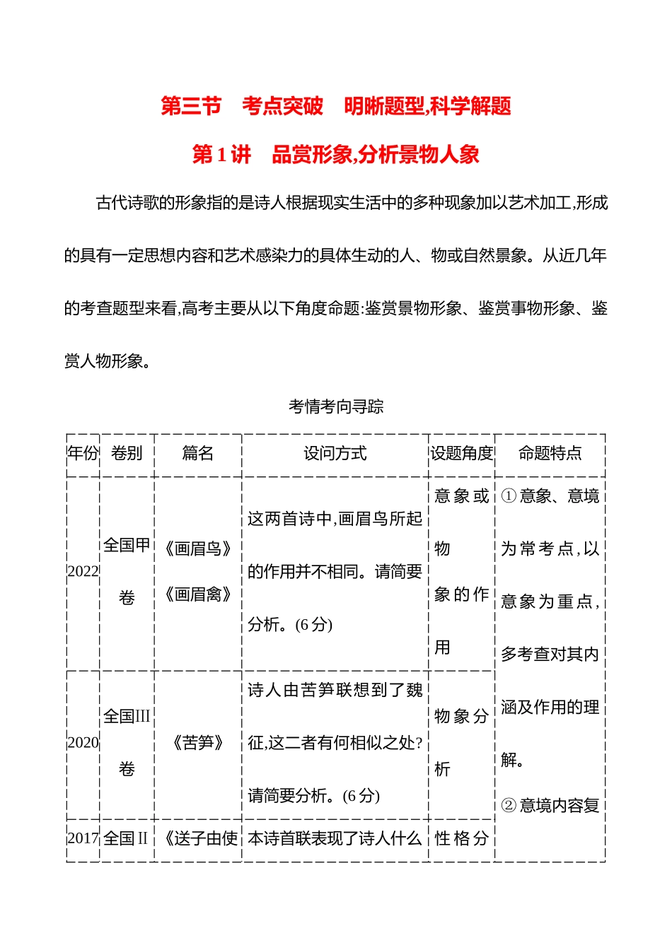 2026版高中全程复习方略语文强基版-专题五第三节第1讲品赏形象,分析景物人象.docx_第1页