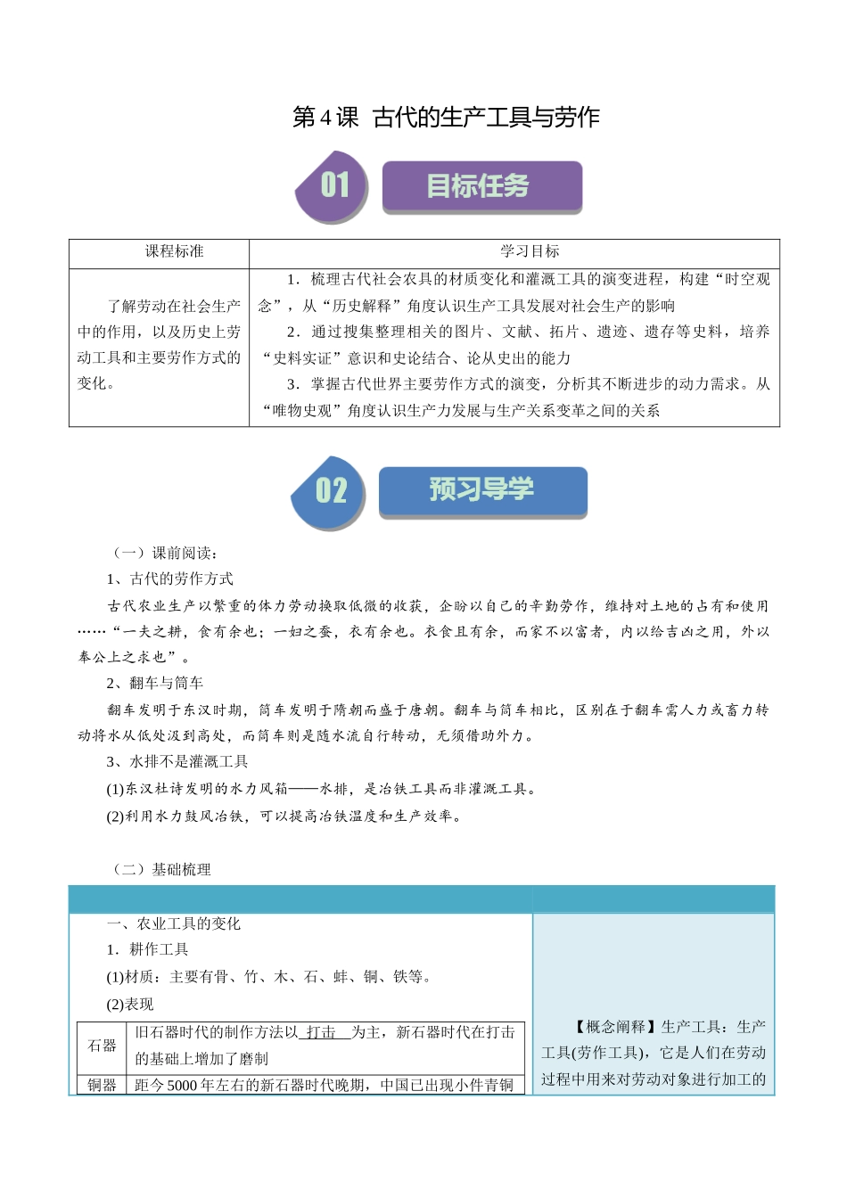 第4课古代的生产工具与劳作-选择性必修2：经济与社会生活）.docx_第1页