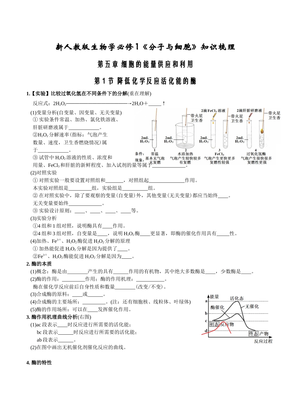 第5章细胞的能量供应和利用-【必背知识】高一生物章节知识梳理（人教版必修第一册）（填空版）.docx_第1页