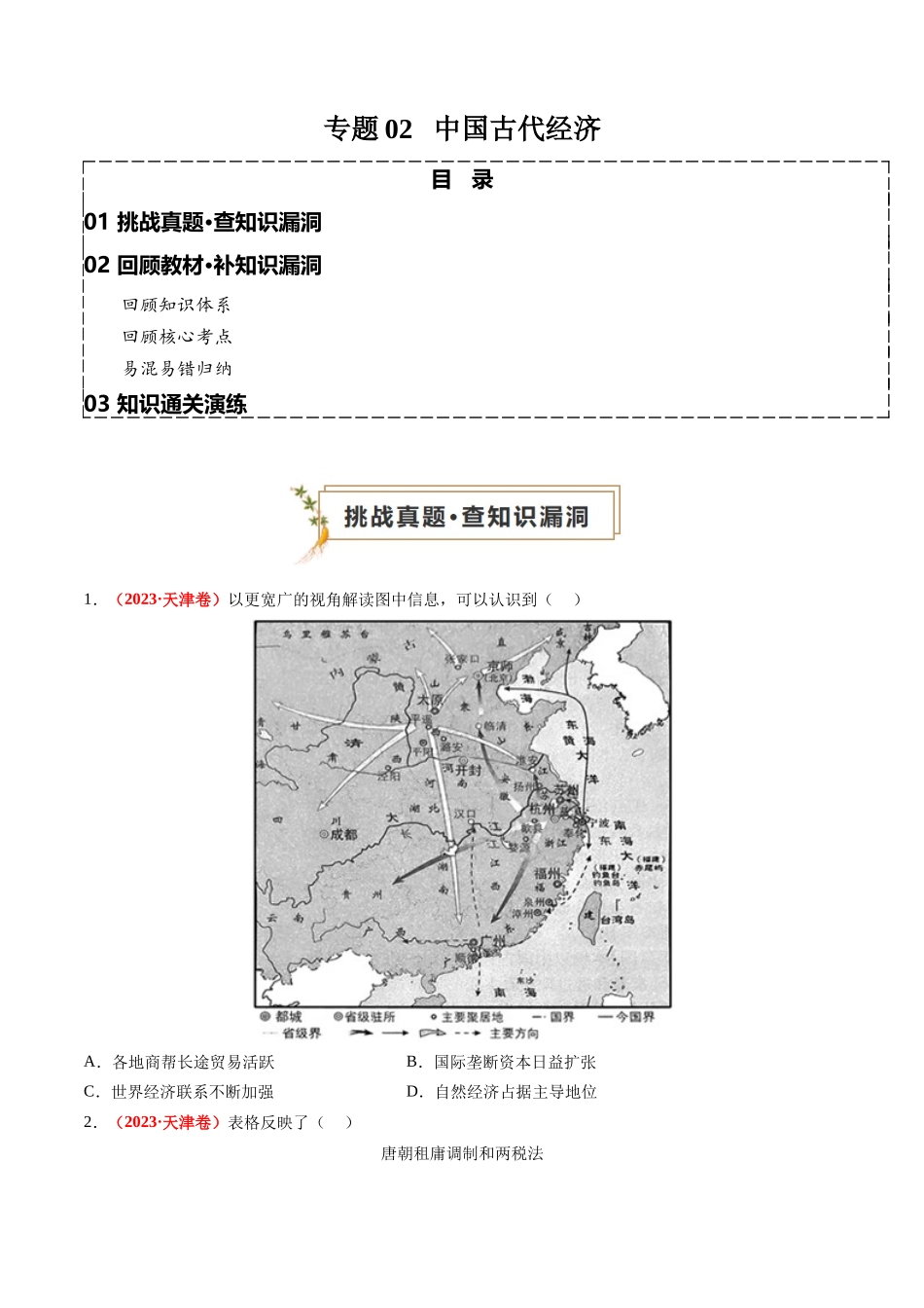 高考历史复习冲刺过关-专题02中国古代经济（原卷版）.docx_第1页
