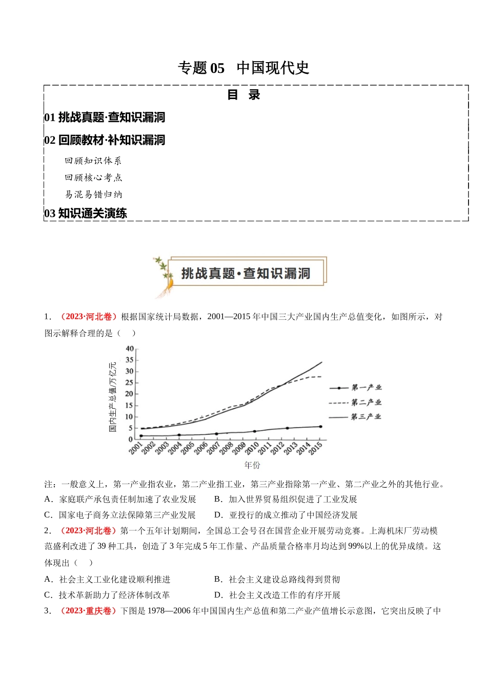 高考历史复习冲刺过关-专题05中国现代史（原卷版）.docx_第1页