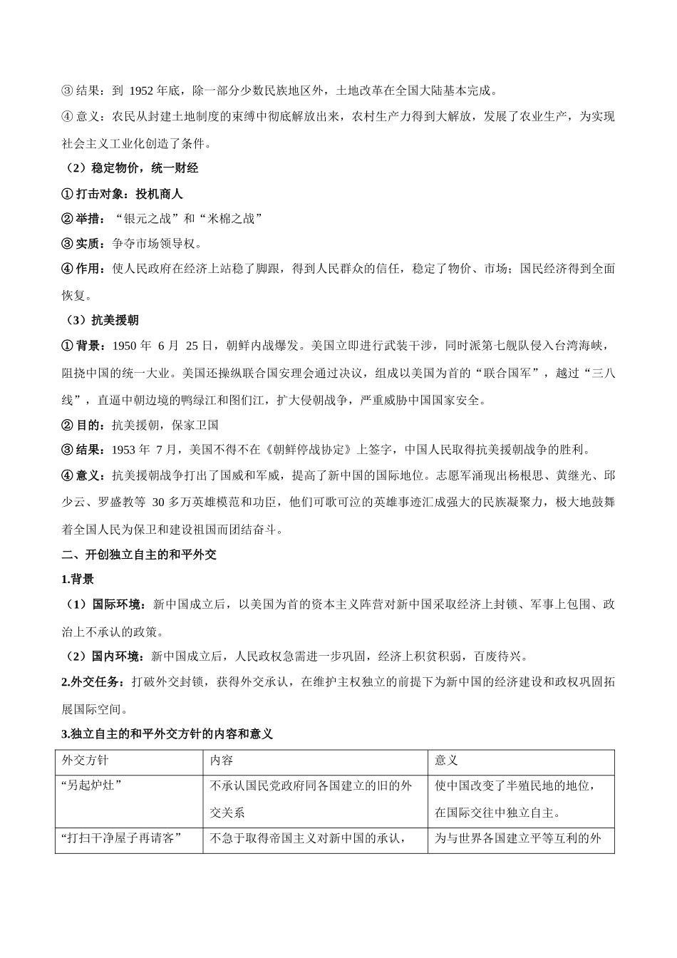 高中历史知识点梳理-第九单元中华人民共和国成立和社会主义革命与建设-知识梳理（中外历史纲要上）【新教材适用】.docx_第2页