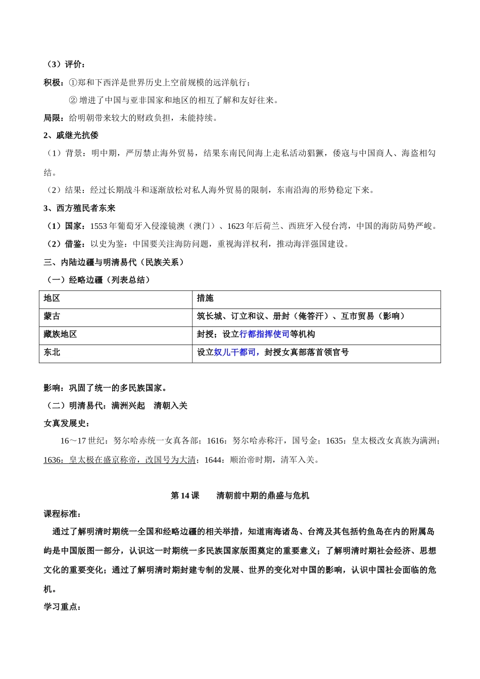 高中历史知识点梳理-第四单元明清中国版图的奠定与面临的挑战-知识梳理（中外历史纲要上）【新教材适用】.docx_第2页