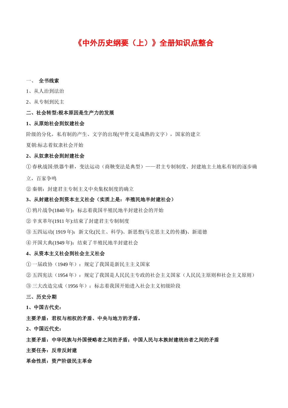 高中历史知识点梳理-第一单元从中华文明起源到秦汉统一多民族封建国家的建立与巩固-知识梳理（中外历史纲要上）【新教材适用】.docx_第1页