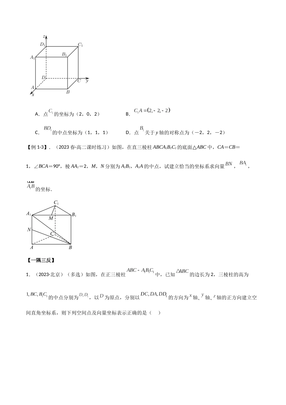 人教版高中数学精讲精练选择性必修一-1.3空间向量及其运算的坐标表示（精讲）（原卷版）.docx_第3页