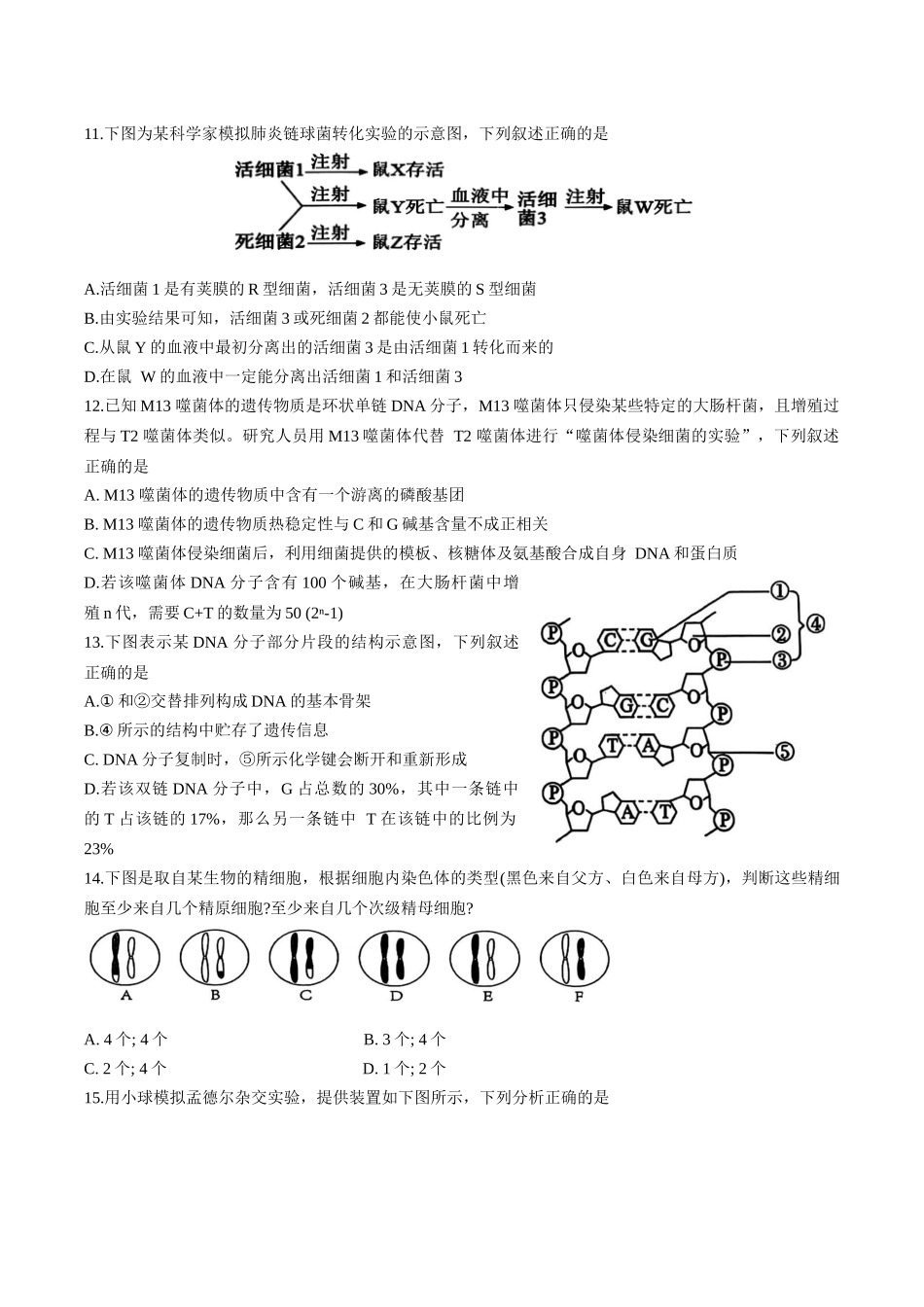 天津市五区县重点校联考2024-2025学年高一下学期4月期中生物试卷.docx_第3页