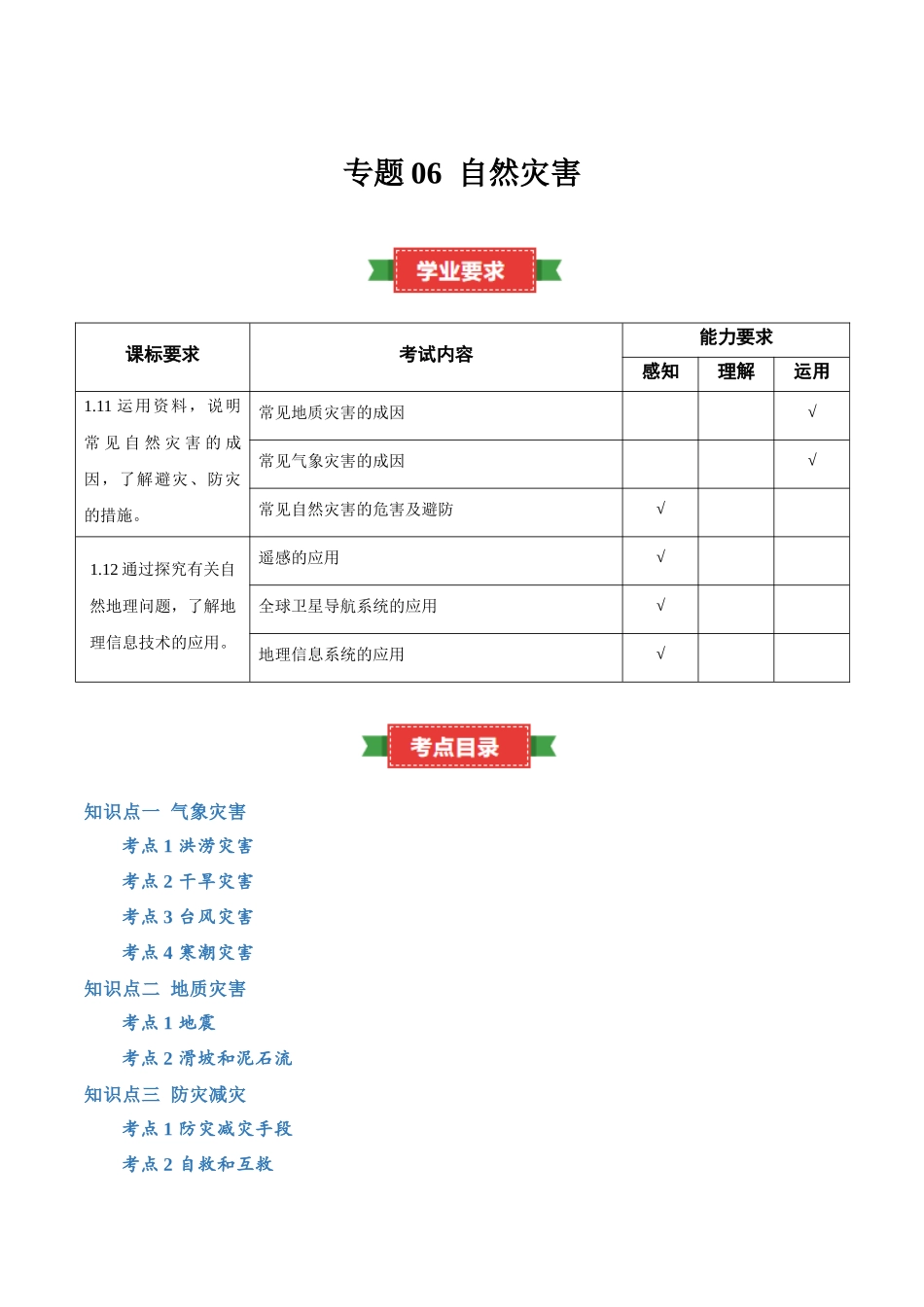 专题06自然灾害（知识梳理）-【学考复习】2024年高考地理学业水平考试考点归纳.docx_第1页