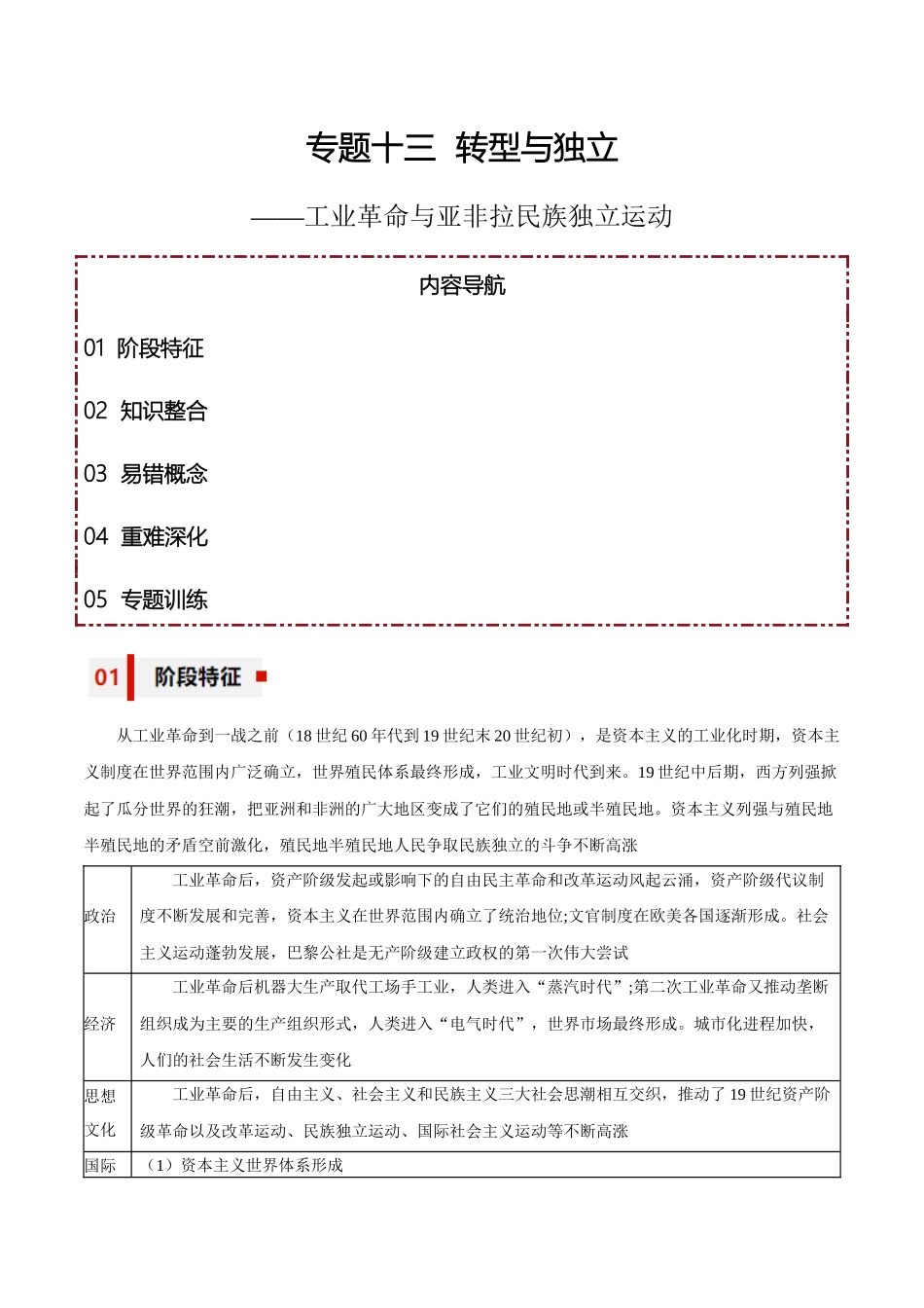 专题13+转型与独立——工业革命与亚非拉民族独立运动-【知识大盘点+专题特训】高考历史三轮冲刺.docx_第1页