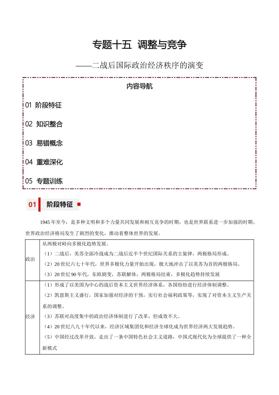 专题15+调整与竞争——二战后国际政治经济秩序的演变-【知识大盘点+专题特训】高考历史三轮冲刺.docx_第1页