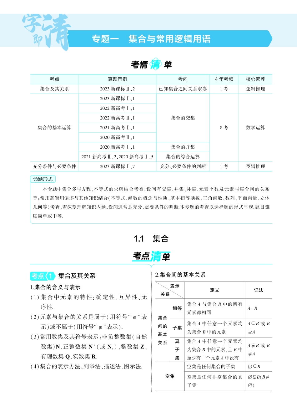 2025新高考版总复习数学考点清单-01_1.1集合讲解册.pdf_第1页