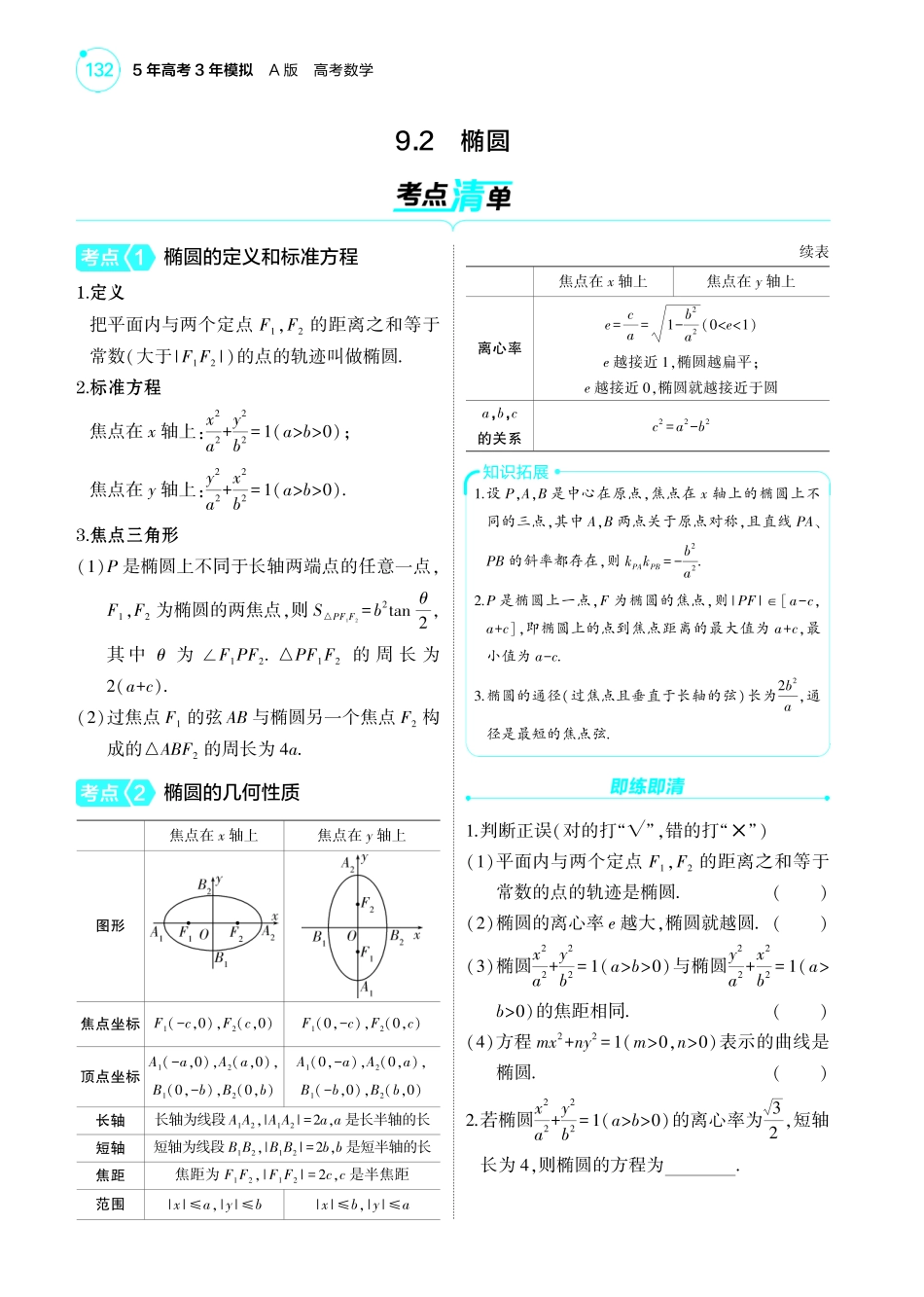 2025新高考版总复习数学考点清单-1_9.2椭圆讲解册.pdf_第1页