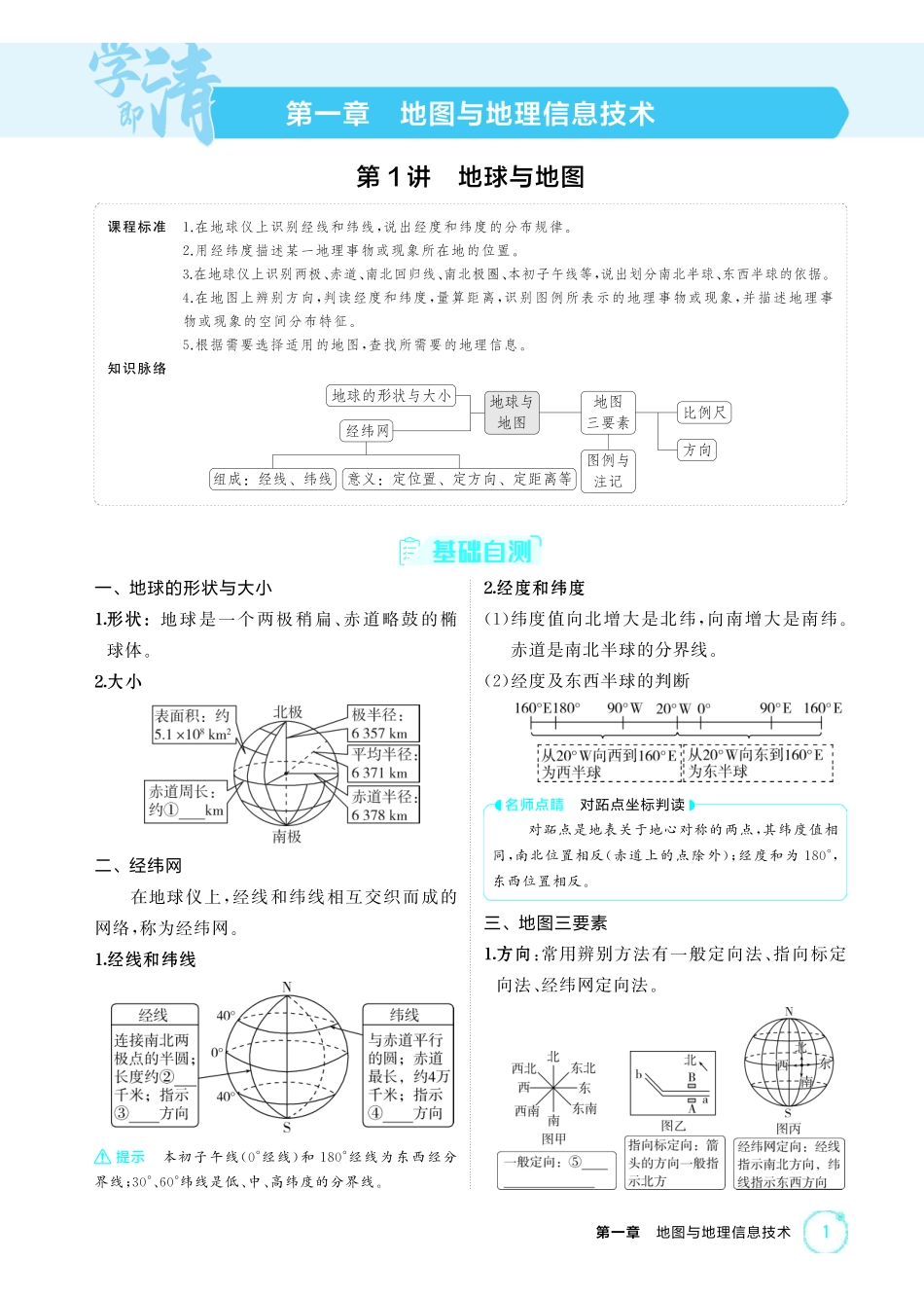 2026版53高考总复习A版地理-精讲册-第一章地图与地理信息技术.pdf_第1页