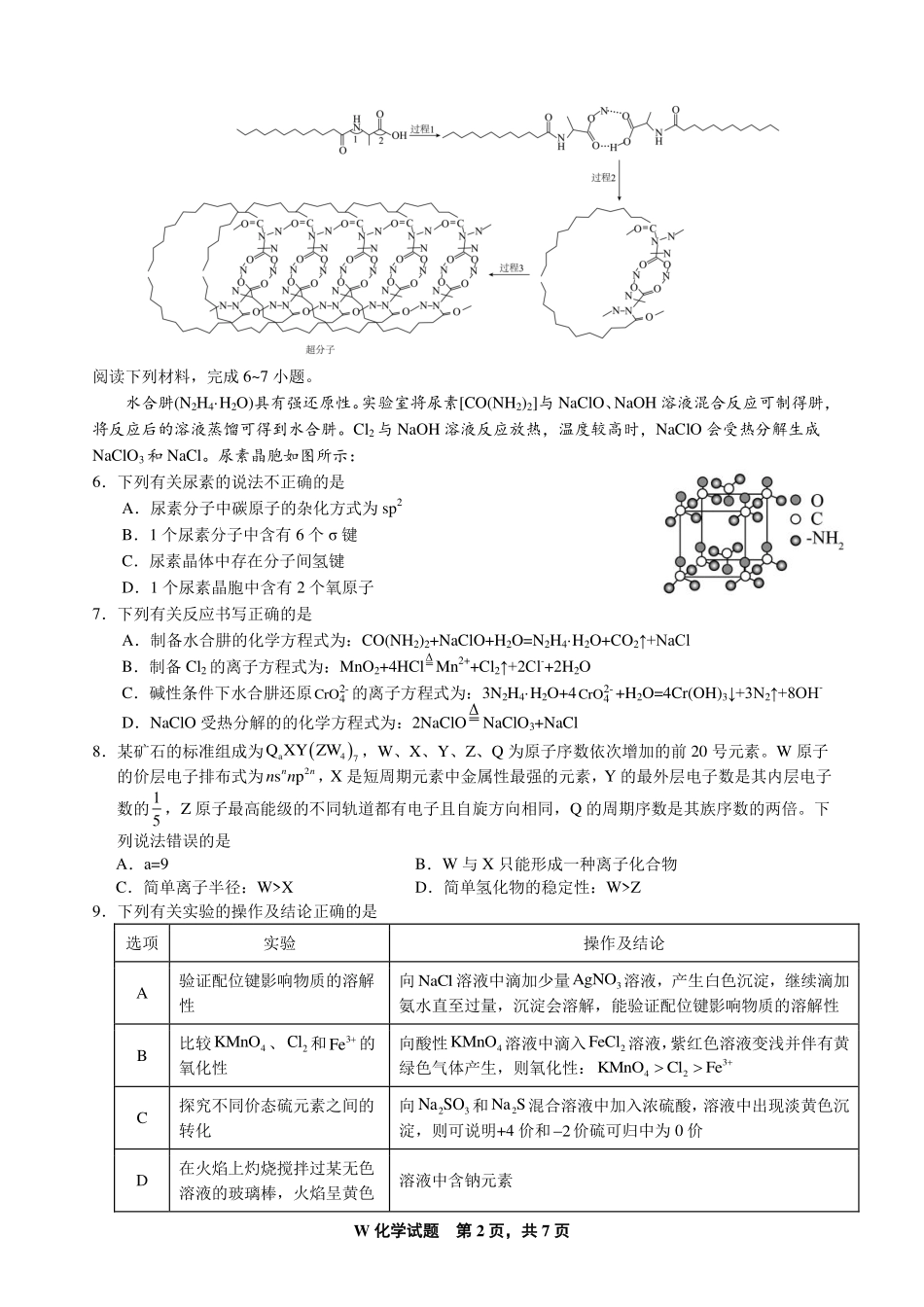 安徽省师范大学附属中学2025届高三上学期12月月考化学试题.pdf_第2页