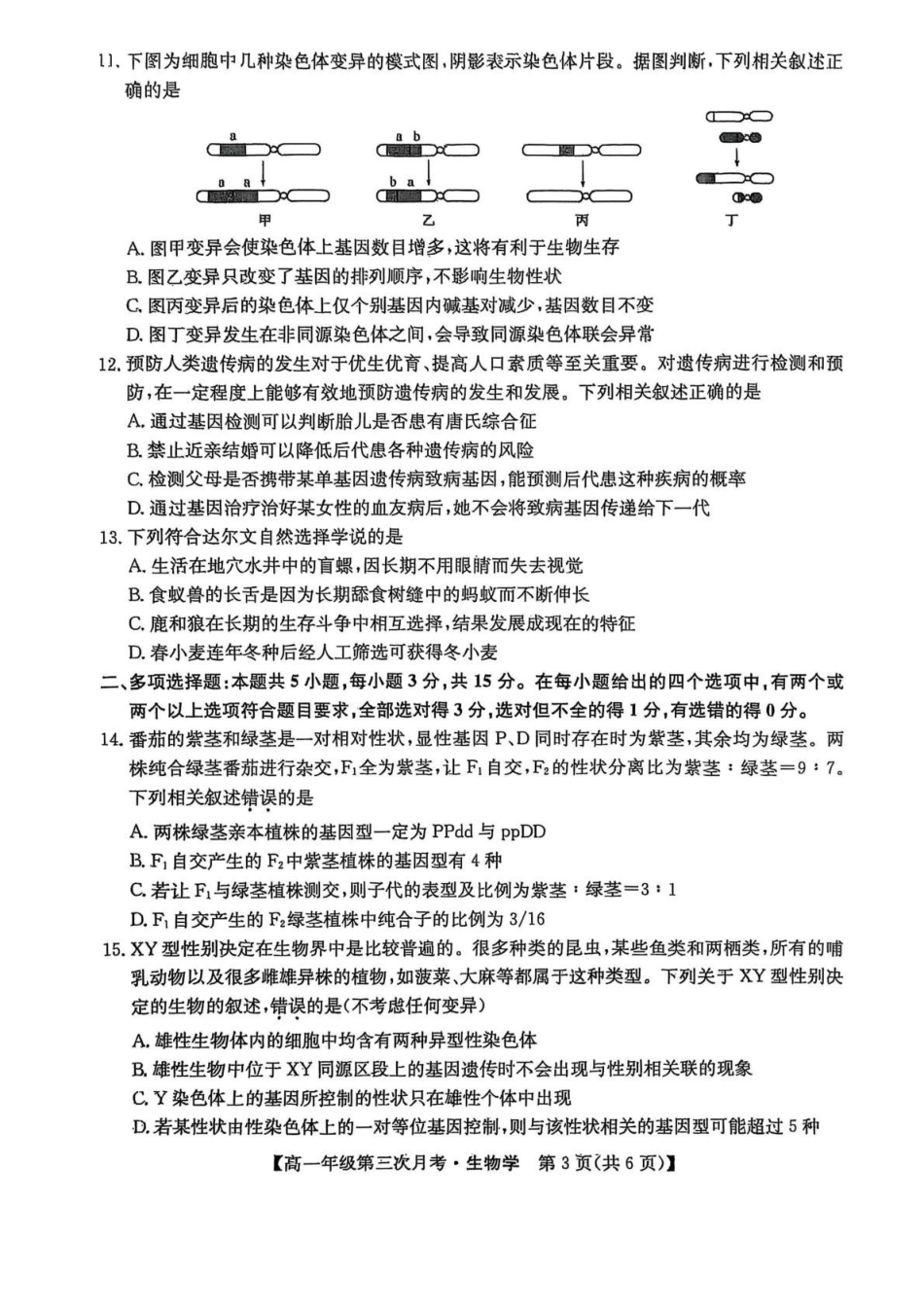 河北省沧州市四县联考2024-2025学年高一下学期6月月考生物试卷.pdf_第3页