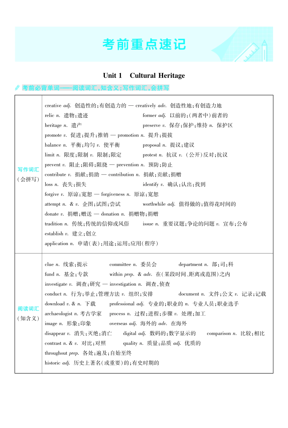考前重点速记-英语必修第二册RJ-金考卷单元双测卷.pdf_第1页