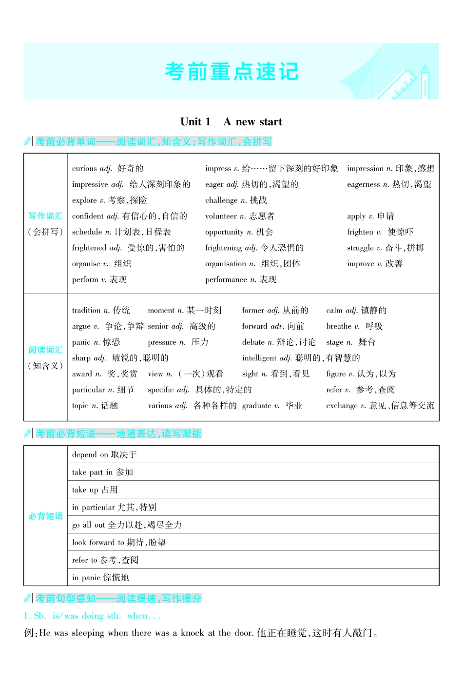 考前重点速记-英语必修第一册WY-金考卷单元双测卷.pdf_第1页
