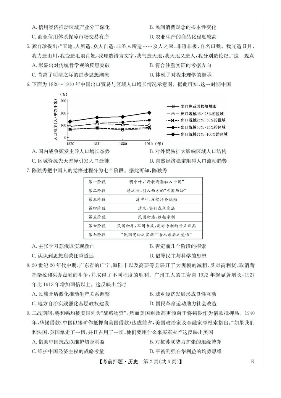 历史试题卷+答案【九师联盟】【押题卷】【江西卷】九师联盟2025届高三5月考前押题联考江西九师联盟2025届高三下学期5月模拟预测（5.21-5.22）.pdf_第2页