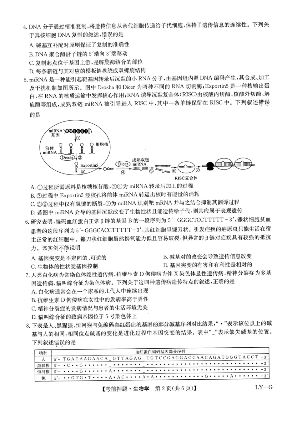 生物试卷（下标LY-G）【四川卷】四川省九师联盟2025届高三考前冲刺五月最后一卷（5.28-5.29）.pdf_第2页