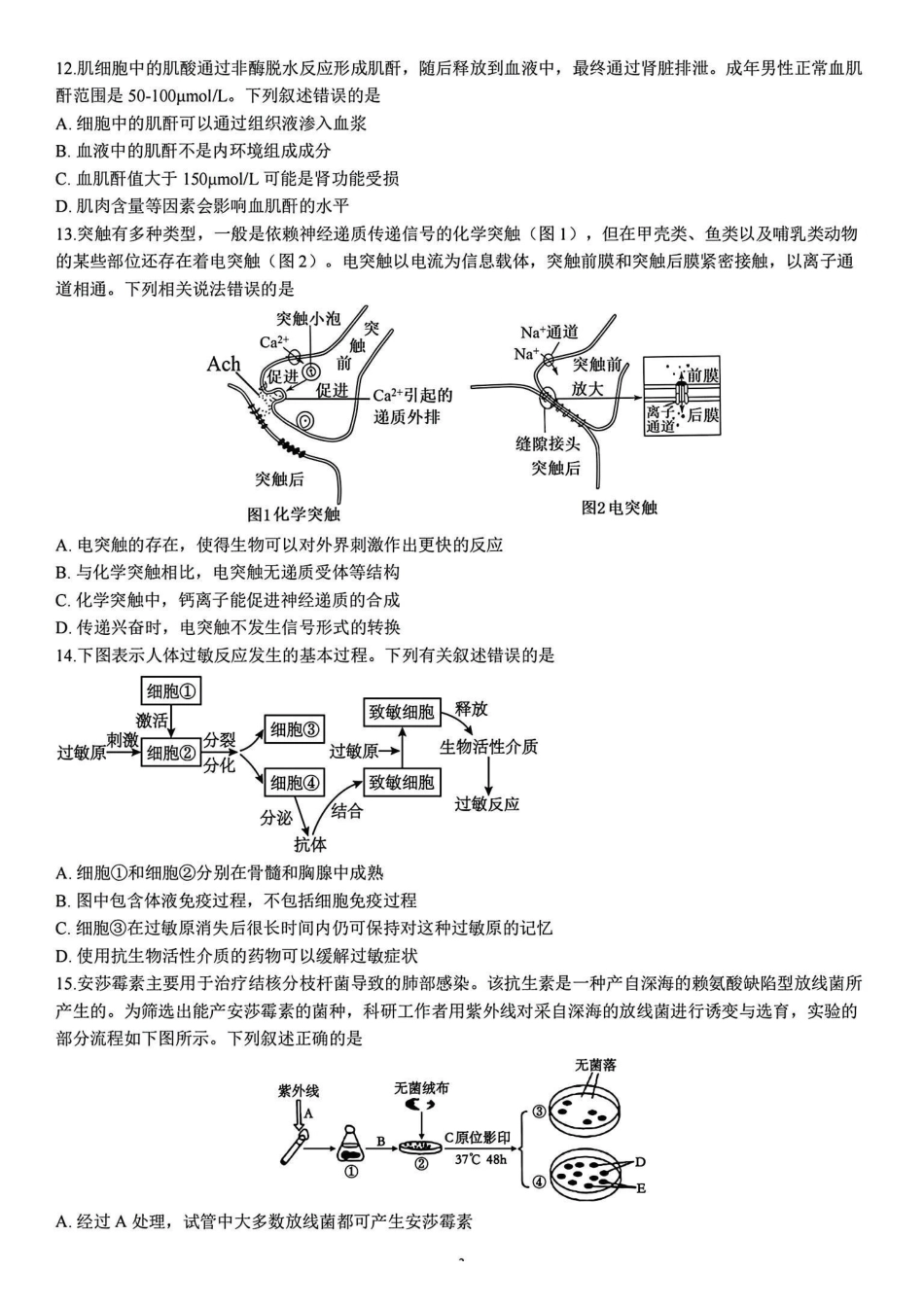 生物试卷【浙江第一高中】【浙江卷】浙江省宁波市镇海中学2025年5月第二次模拟考试（5.20-5.21）.pdf_第3页