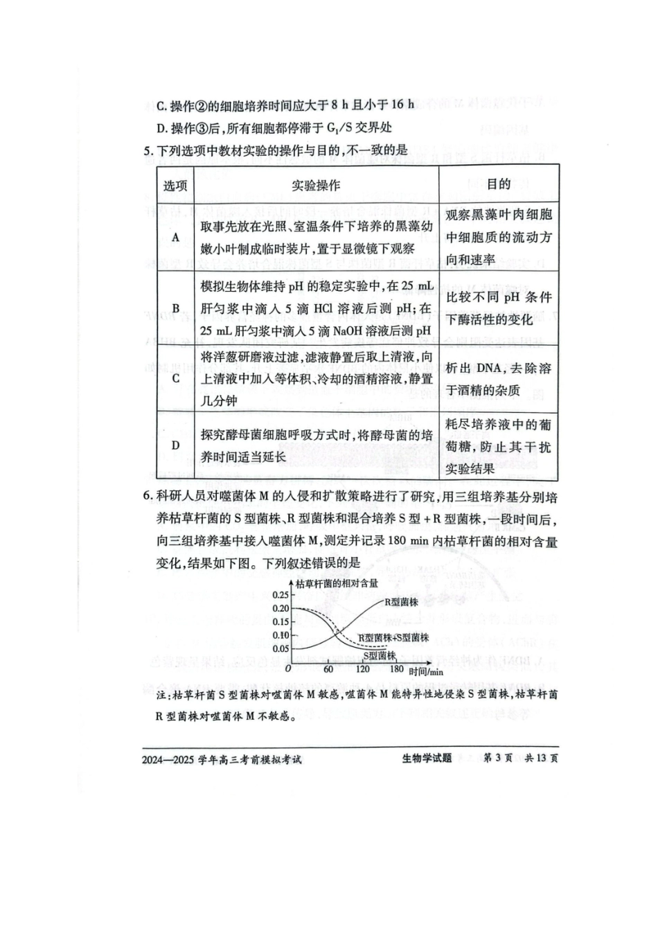 生物试卷+答案【2025天一大联考最后一卷】2025天一大联考2024-2025学年（下）高三年级5月考前模拟考试(5.20-5.21).pdf_第3页