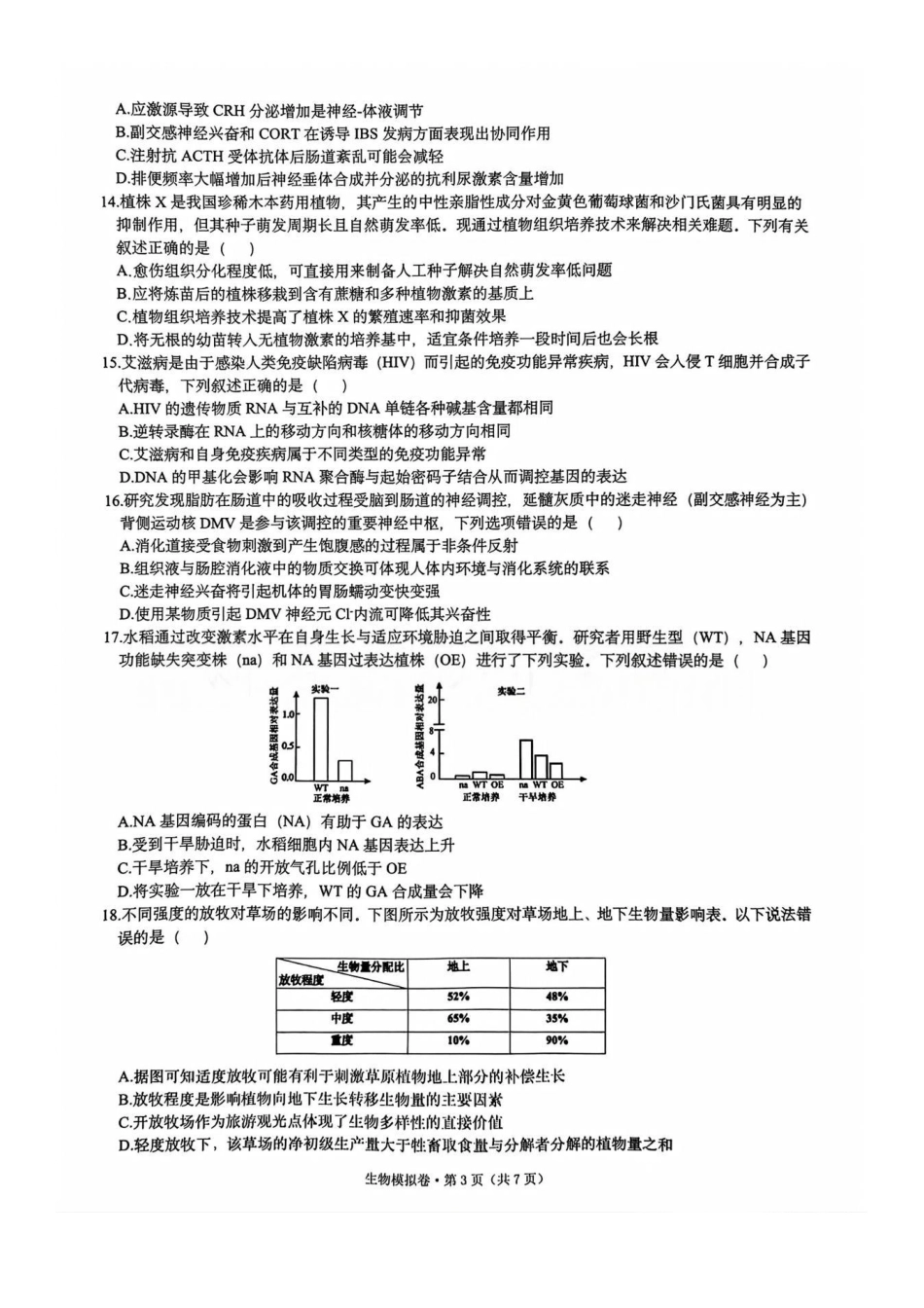 生物试卷+答案【浙江卷】浙江省六校（杭州二中温州中学金华一中绍兴一中舟山中学衢州二中）联盟2025届高三5月模拟预测卷（5.21-5.23）.pdf_第3页
