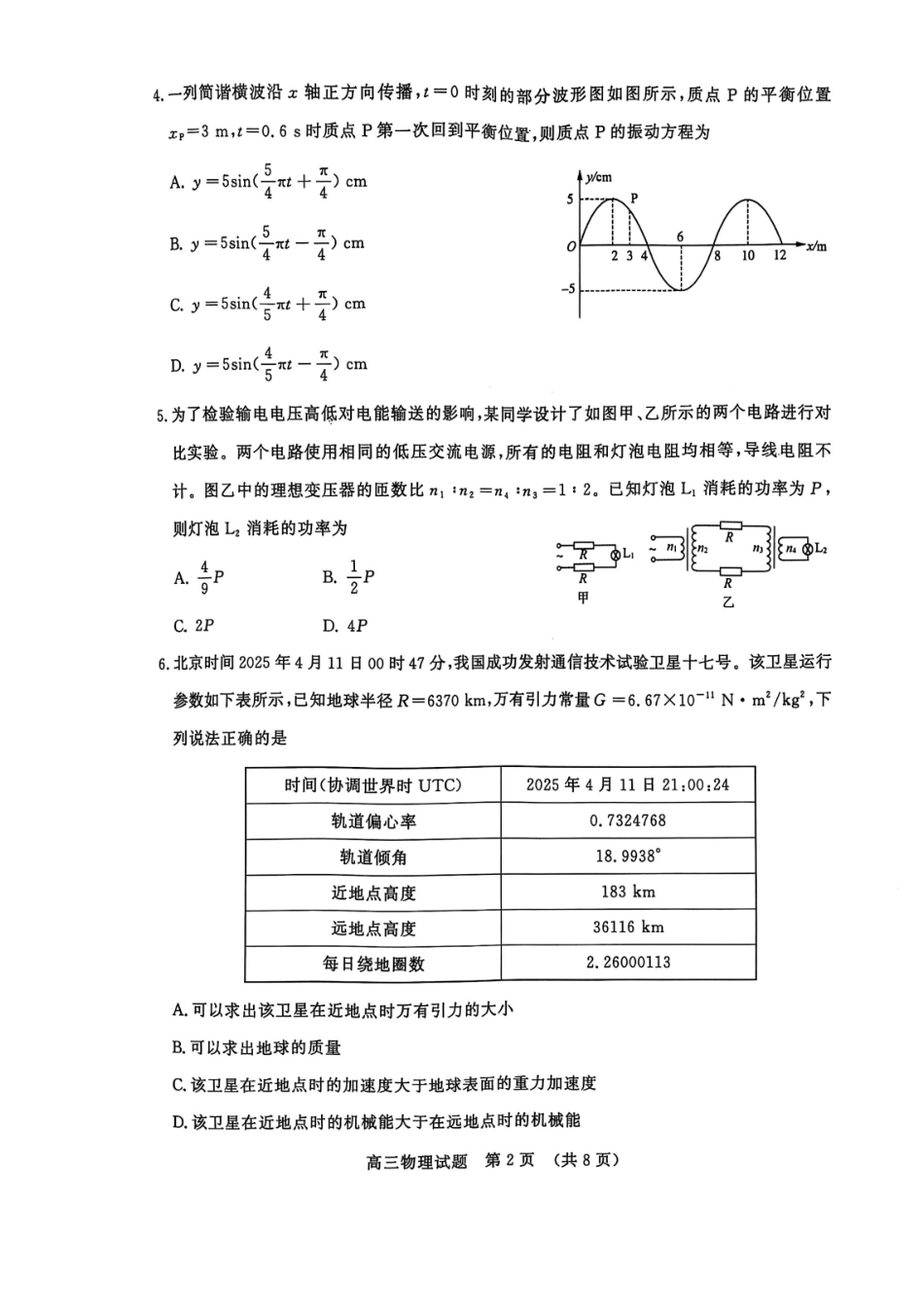 物理试题卷【山东卷】山东省济南市2025年高考针对性训练（济南二模）（5.13-5.15）.pdf_第2页
