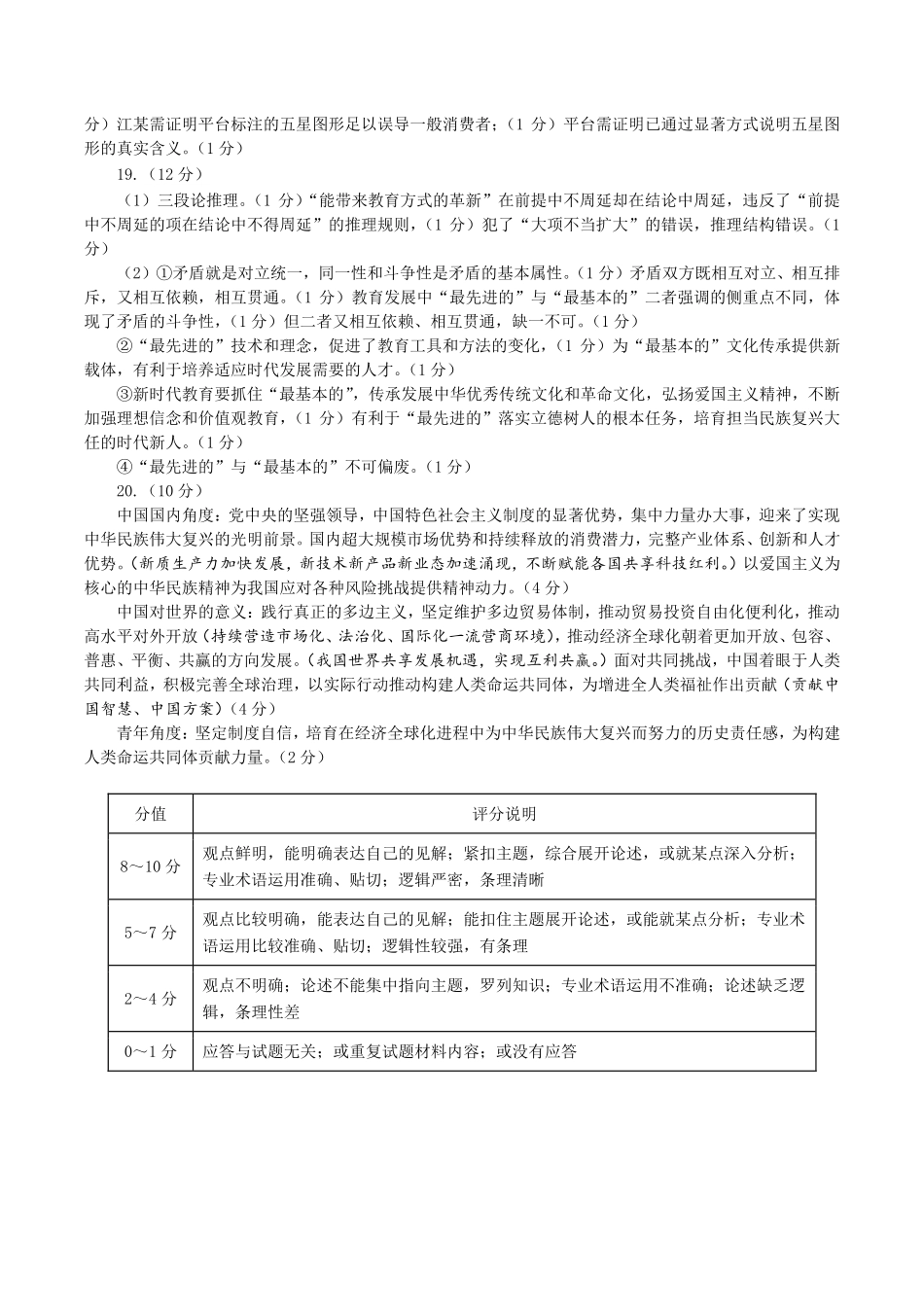 政治试卷答案【山东卷】山东省菏泽市2025年高三二模考试（菏泽二模）（5.6-5.8）.pdf_第2页