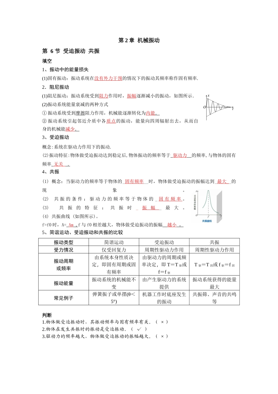 2026版高中必刷题物理-第2章第6节受迫振动共振.docx_第1页