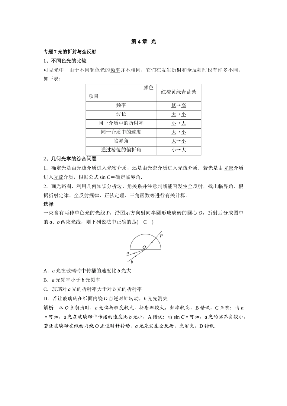 2026版高中必刷题物理-第4章专题7光的折射与全反射.docx_第1页