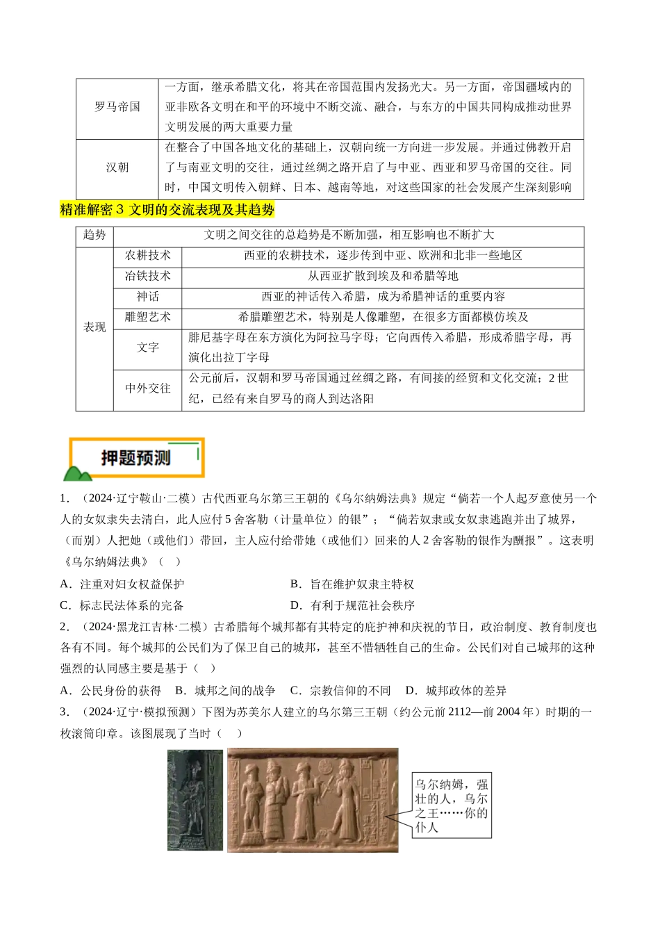 备战高一高二高三高考历史临考题号押题-押第11题世界古代史时期：古代文明的产生与发展（原卷版）.docx_第3页