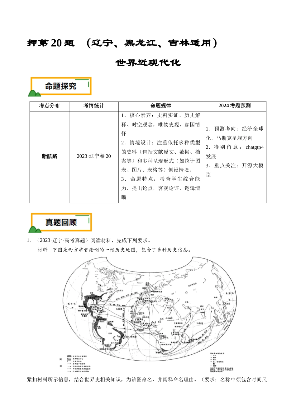 备战高一高二高三高考历史临考题号押题-押第20题世界近现代化（原卷版）.docx_第1页