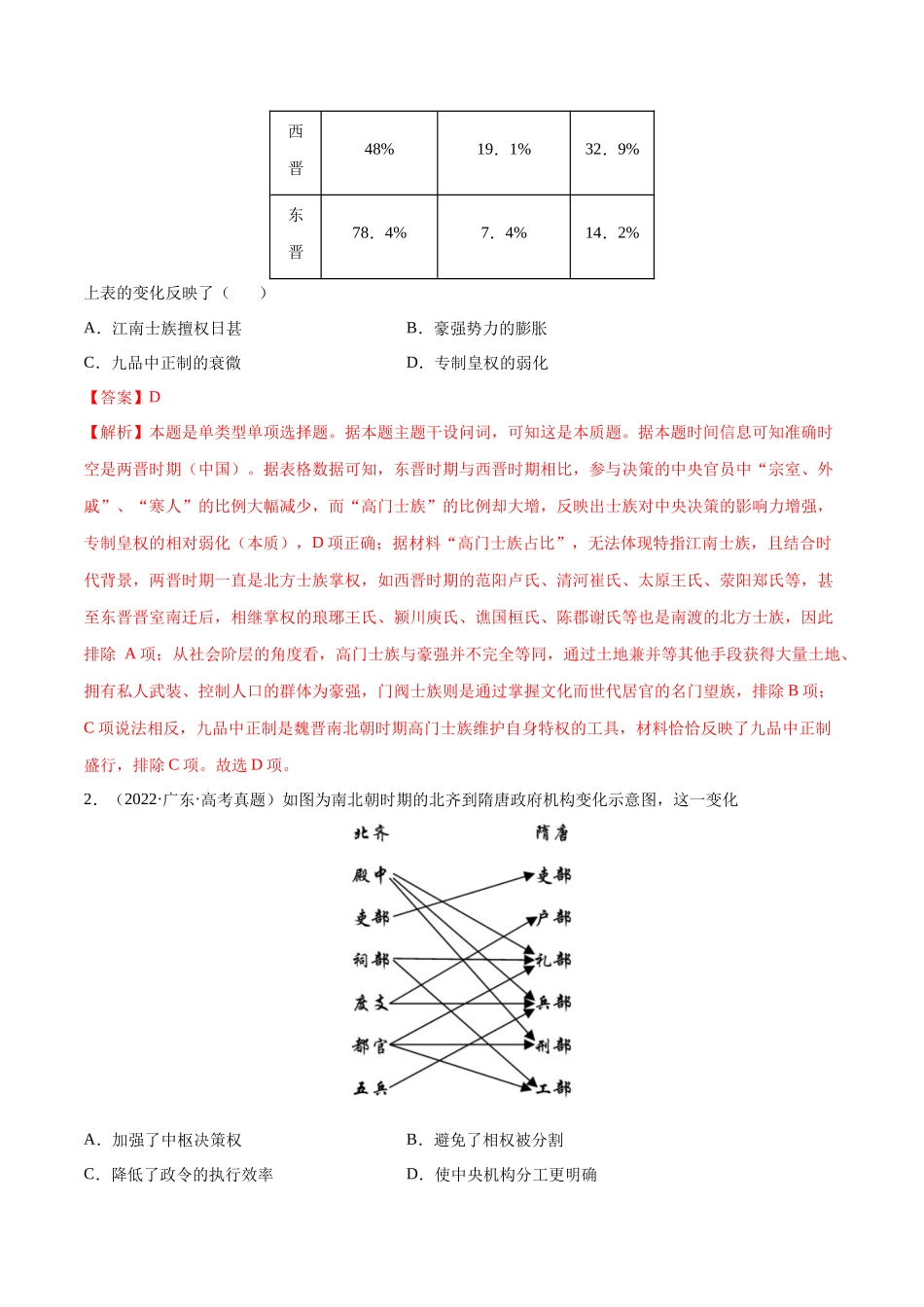 备战高一高二高三高考历史临考题号押题-押广东卷第3题三国两晋南北朝时期：大交融（解析版）.docx_第2页