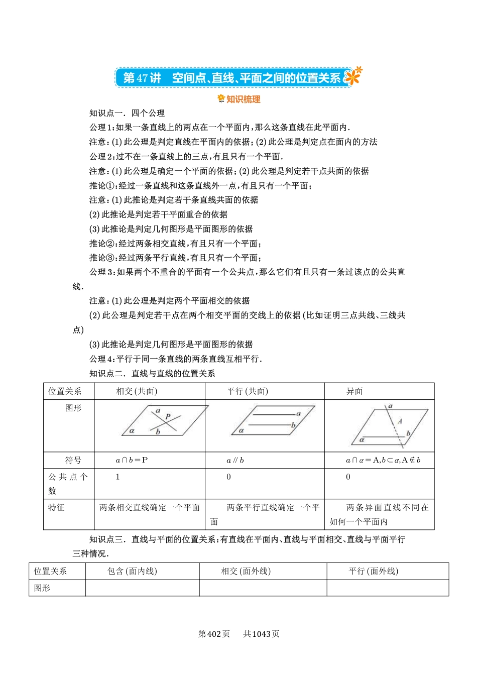 第47讲：空间点、直线、平面之间的位置关系-高考数学必刷题（原卷版）-高考数学必刷题（原卷版）.pdf_第1页