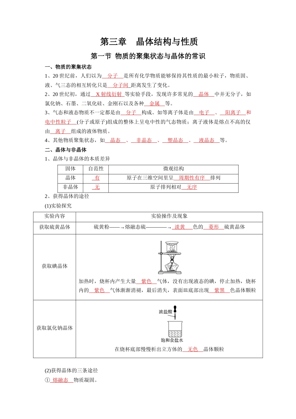 第三章晶体结构与性质-高中化学全册必背章节知识清单（人教版2019选择性必修2）.docx_第1页