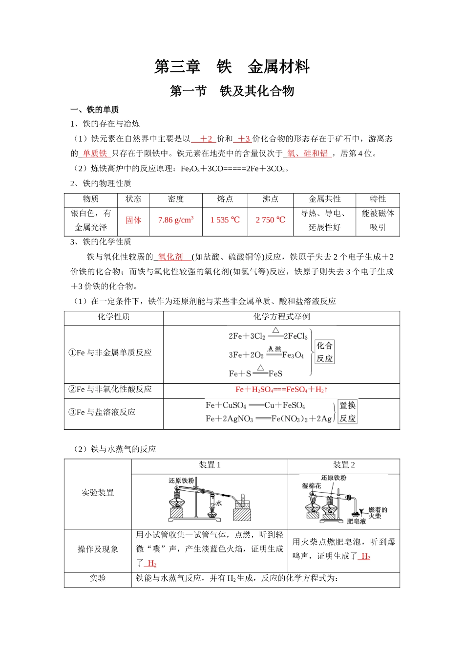 第三章铁金属材料--高中化学全册必背章节知识清单（人教版2019必修第一册）.docx_第1页