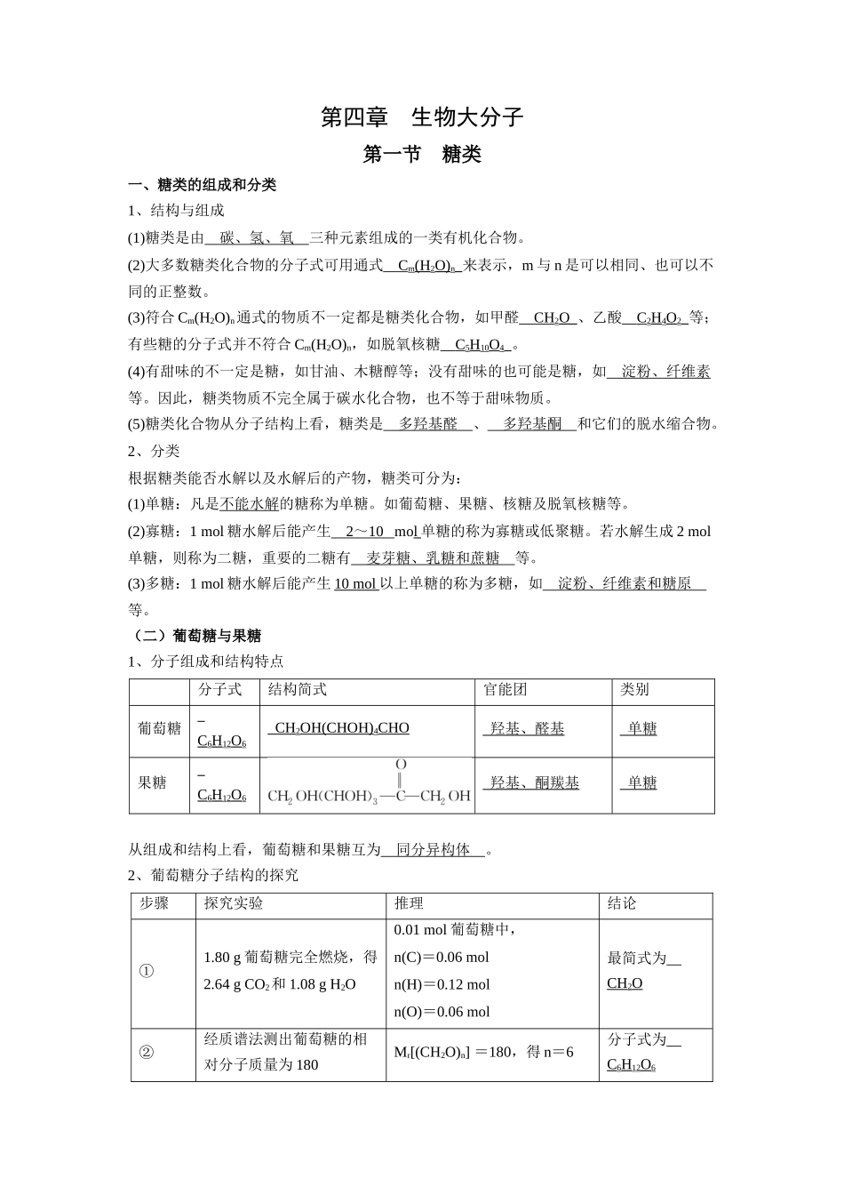 第四章生物大分子-高中化学全册必背章节知识清单（人教版2019选择性必修3）.docx_第1页