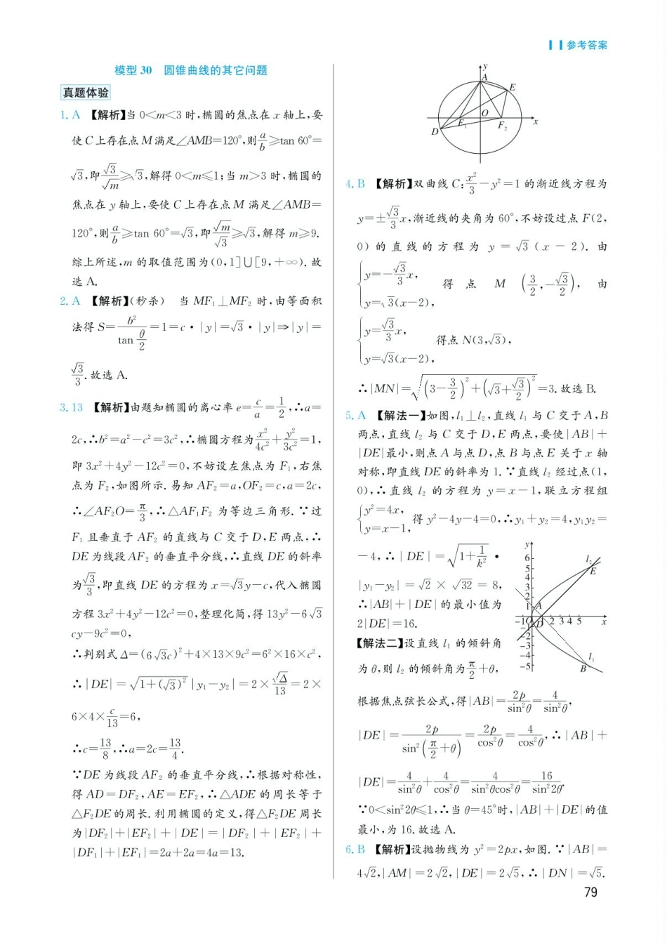 高考数学选择填空题经典模型突破-第五章模型30圆锥曲线的其他问题答案.pdf_第1页