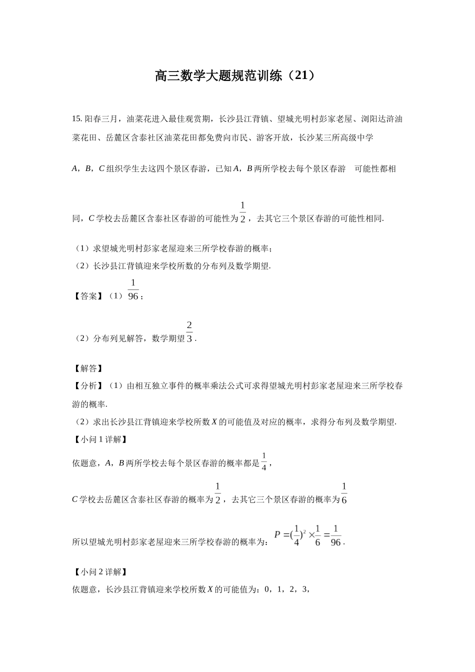 高三数学大题规范训练(21)(解析版).docx_第1页
