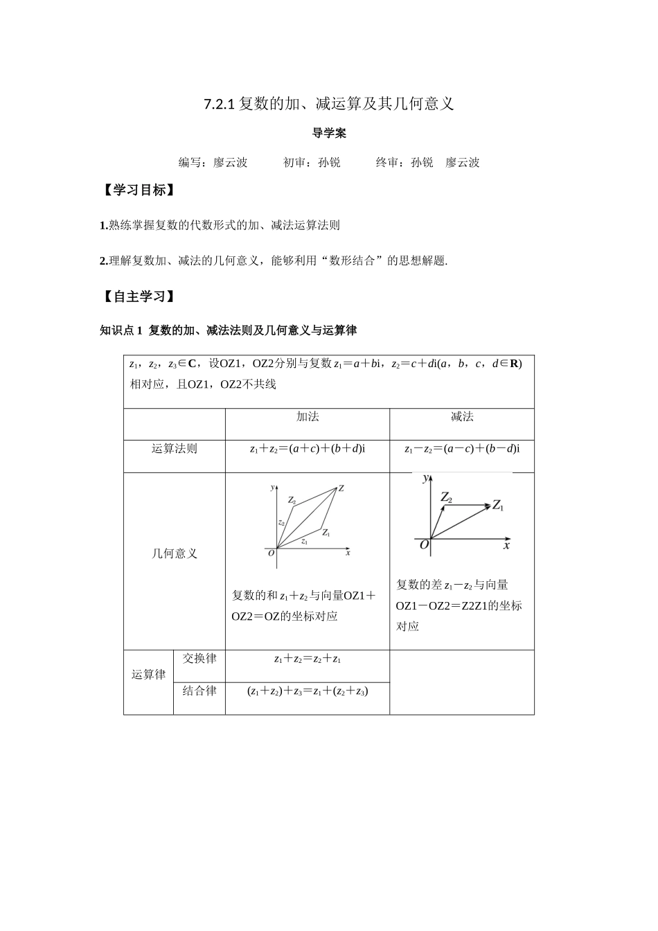 高一升高二数学暑假扶差讲义-7.2.1复数的加、减运算及其几何意义（解析版）.docx_第1页