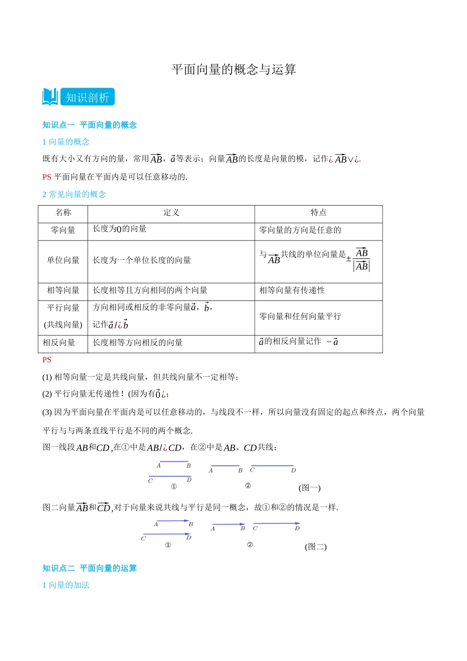 高一升高二数学暑假培优讲义-6.1-6.2.3平面向量的概念与运算-(必修第二册)(学生版).docx_第1页
