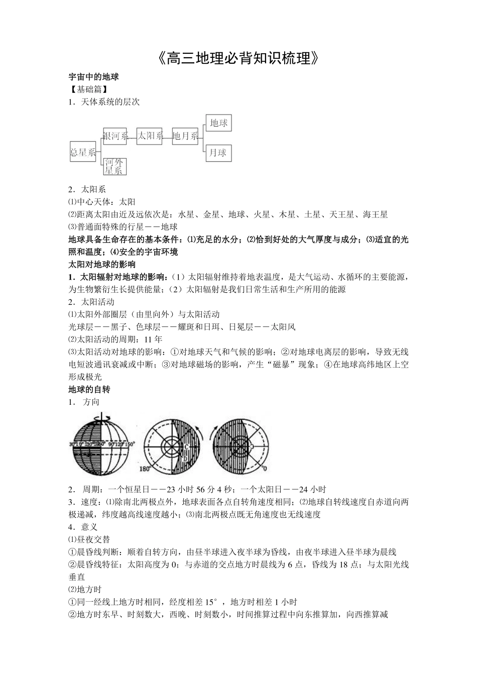 高中（地理）知识点梳理+答题模板-【地理】高三地理必背知识梳理.pdf_第1页