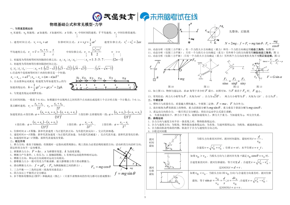 高中（物理）知识点梳理+答题模板-【物理】物理力学基础公式和常见模型.pdf_第1页