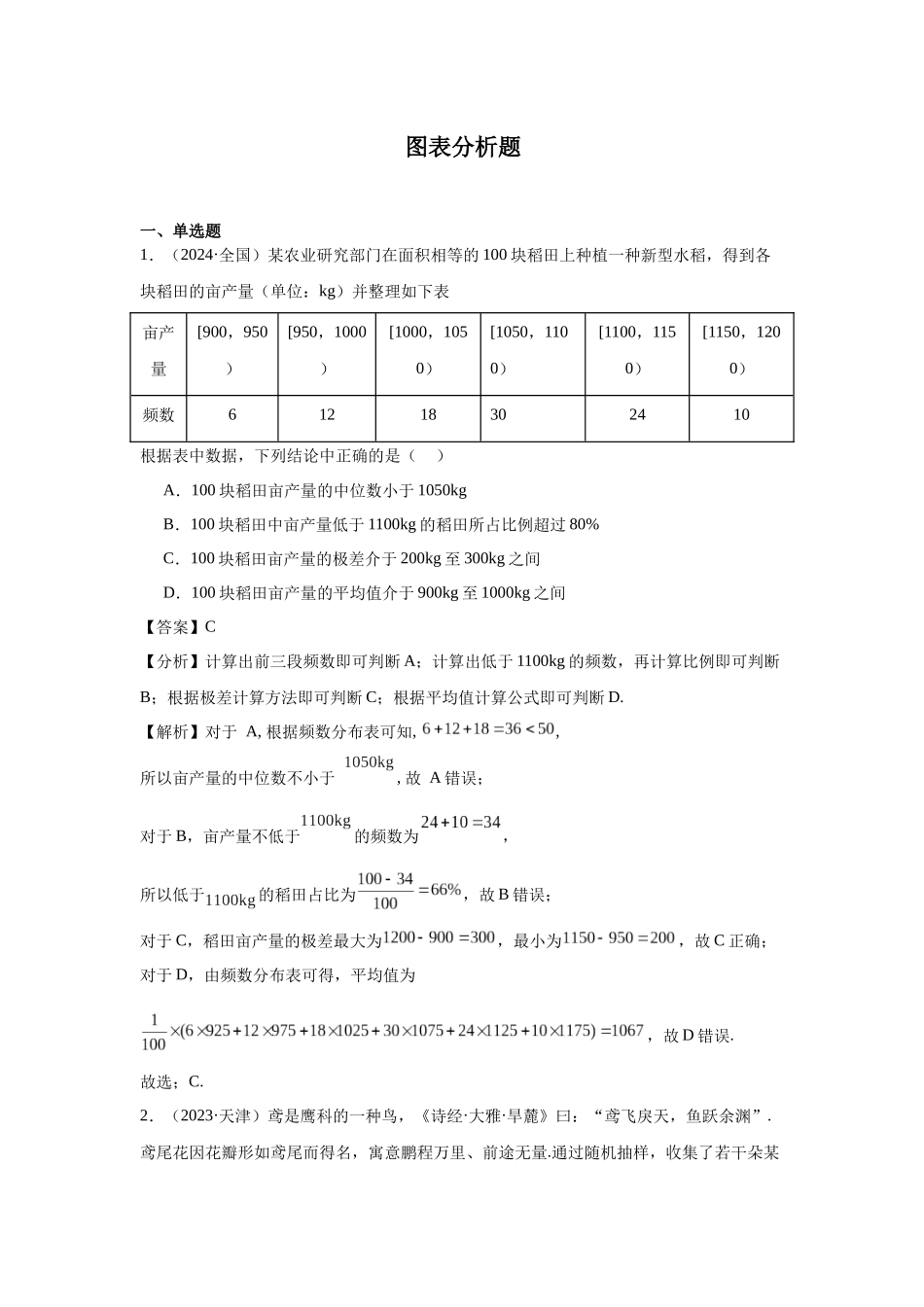 高中数学真题精编基础精选-14图表分析题(20题)—教师版.docx_第1页