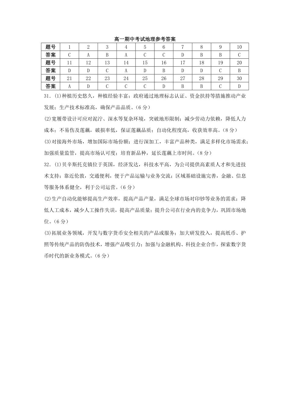 黑龙江省大庆铁人中学2024-2025学年高一下学期期中考试铁人中学2024级高一下学期期中地理参考答案.pdf_第1页