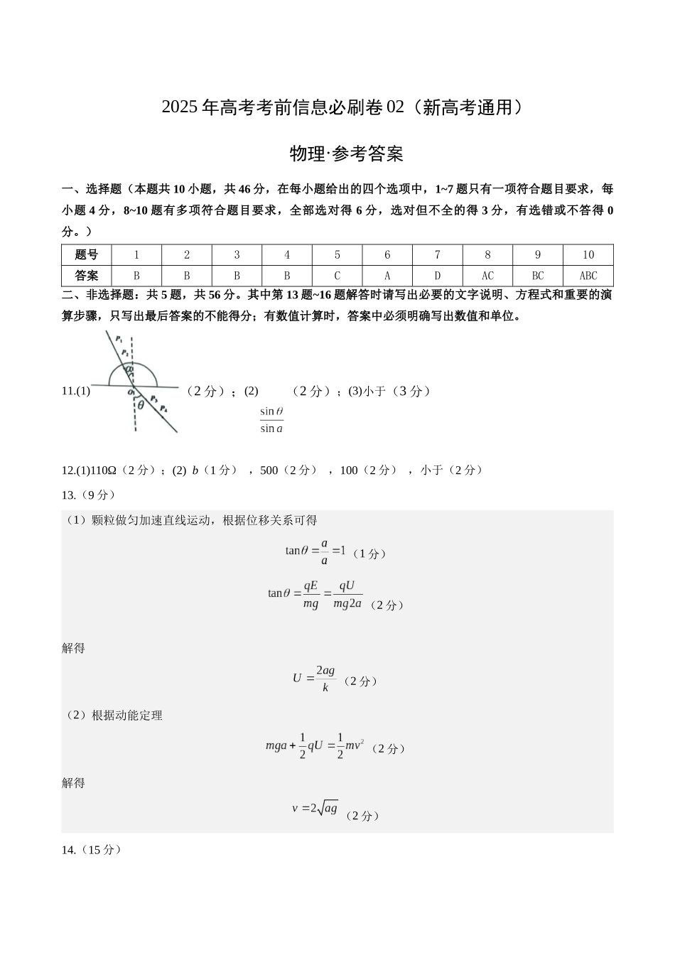 信息必刷卷02（新高考通用）（参考答案）-2025年高考物理考前信息必刷卷（新高考Ⅰ卷专用）.docx_第1页