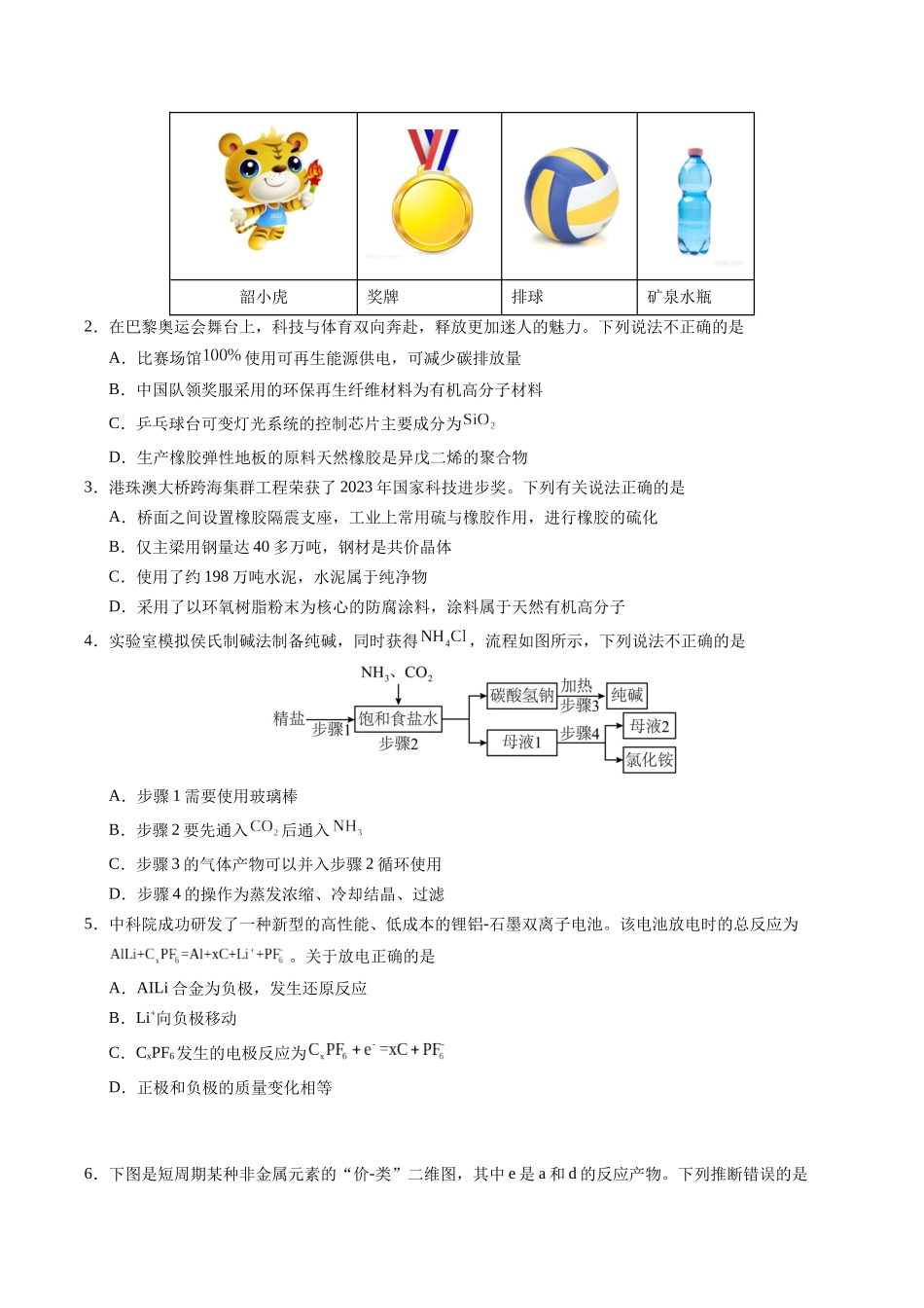 信息必刷卷04（广东专用）-2025年高考化学考前信息必刷卷（原卷版）.docx_第2页