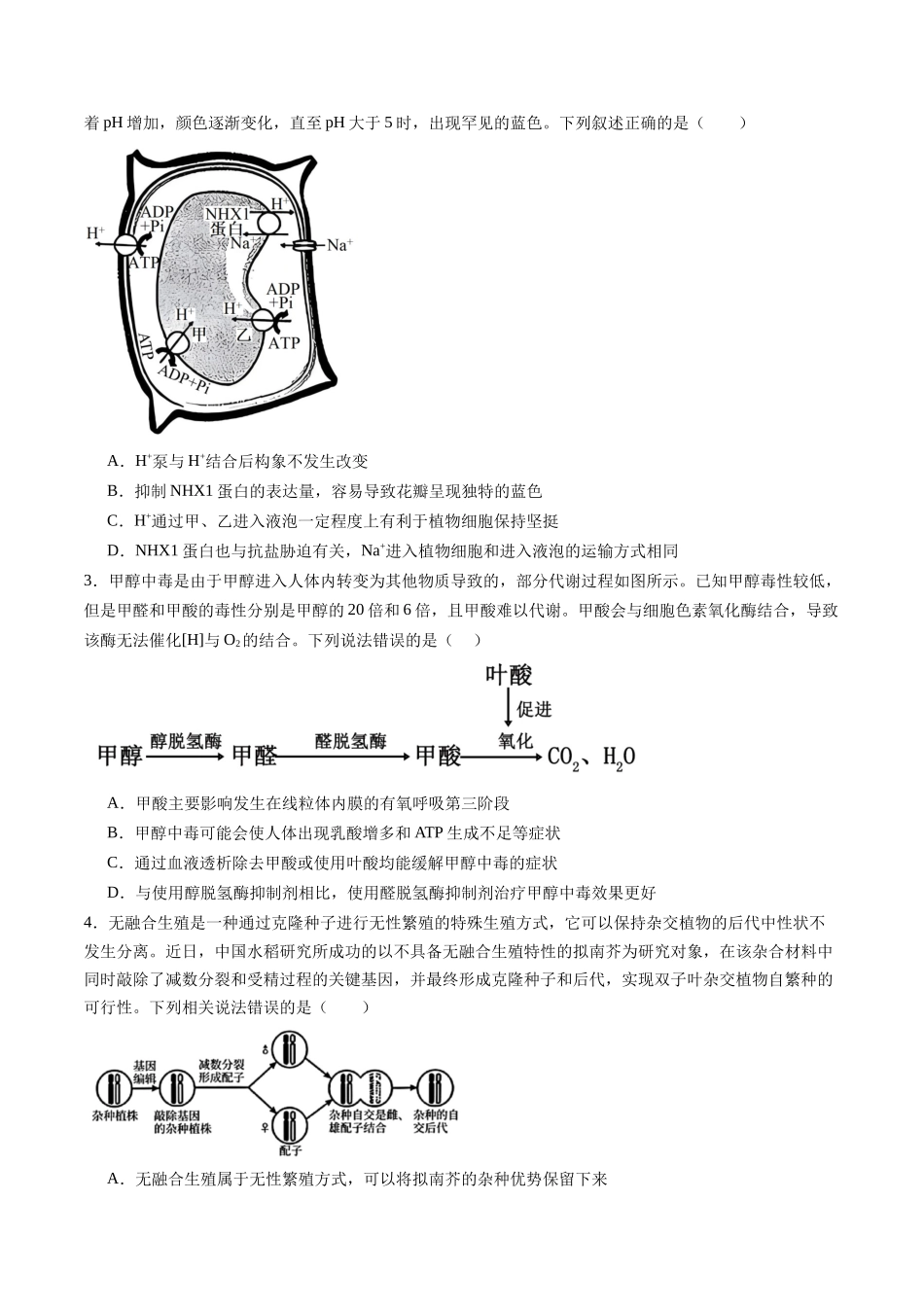 信息必刷卷04（新高考通用）原卷版-2025年高考生物考前信息必刷卷（新高考Ⅰ卷专用）.docx_第2页