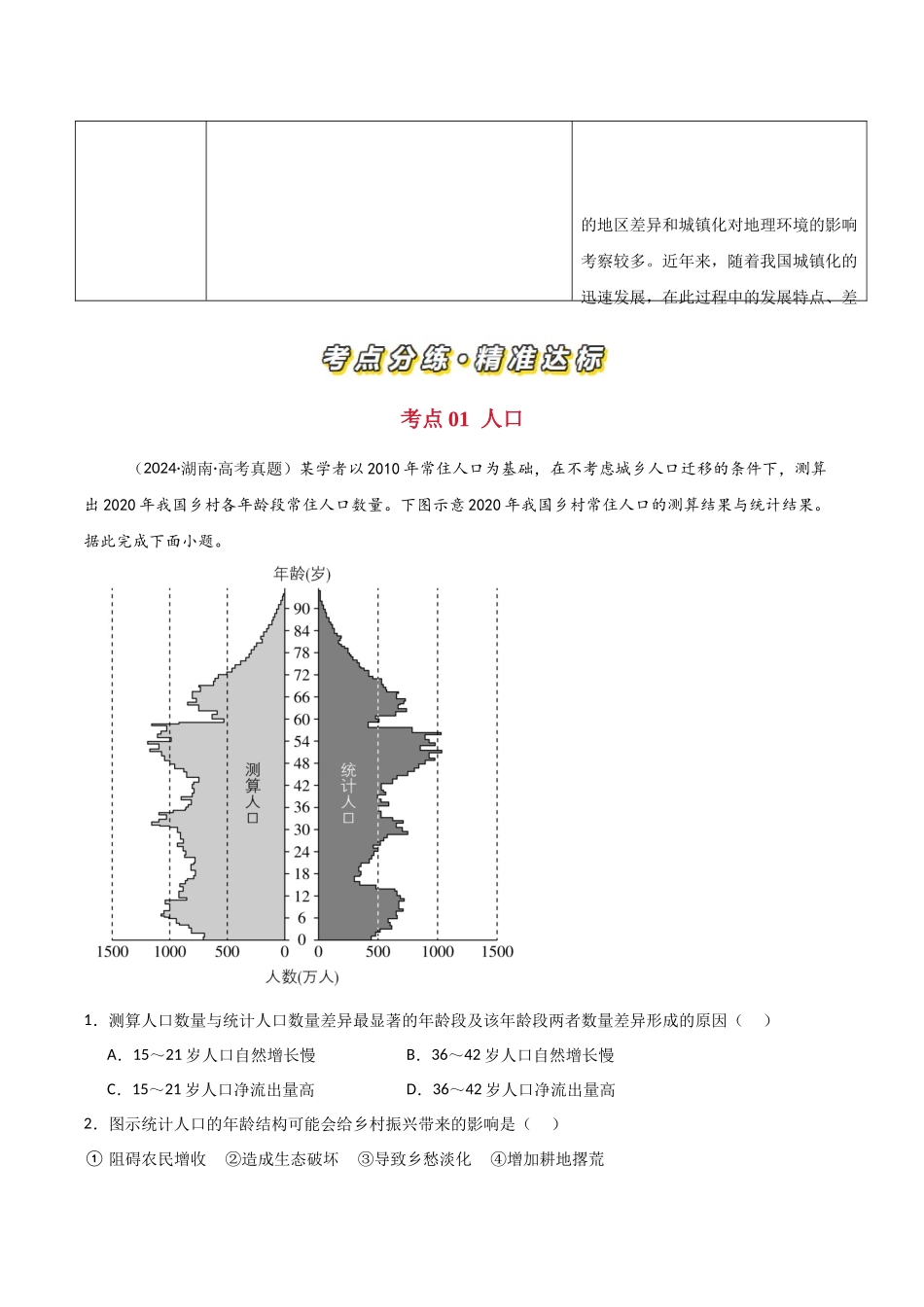 专题08人口、乡村与城镇-【好题汇编】三年（2022-2024）高考地理真题分类汇编（原卷版）.docx_第2页