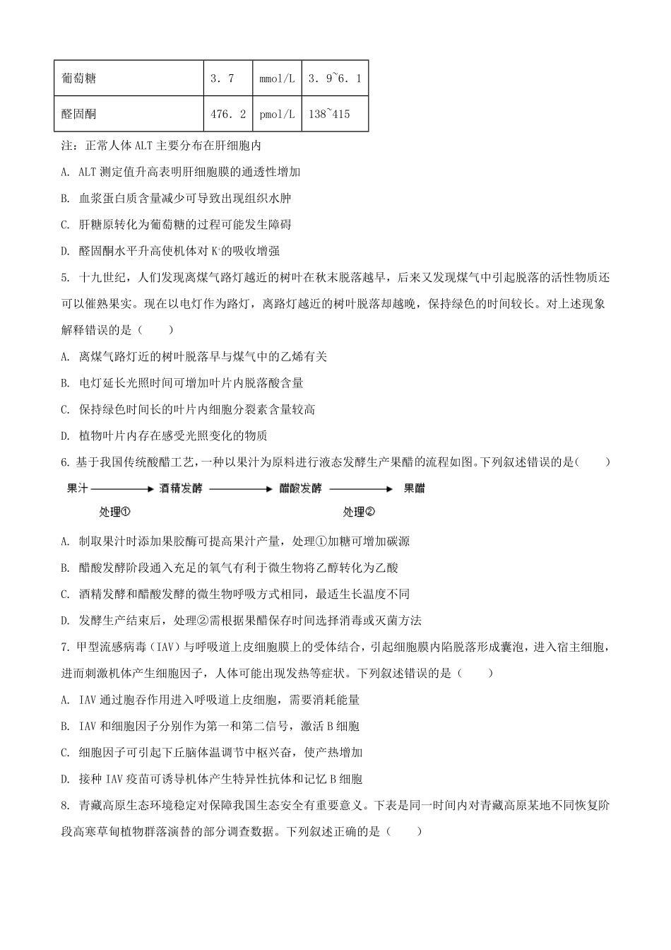 2025年1月山西高考适应性测试生物试题及答案.pdf_第2页