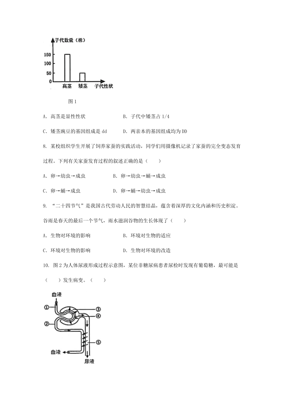 2025年江苏连云港中考生物试题及答案.pdf_第2页